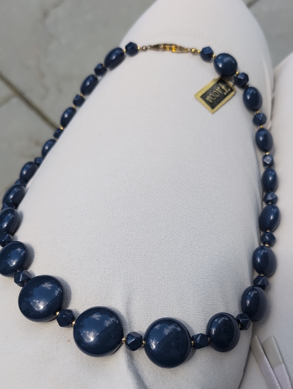 Tacoa Blue Beaded Necklace with Gold Tone Clasp. 20 Inches. NWT